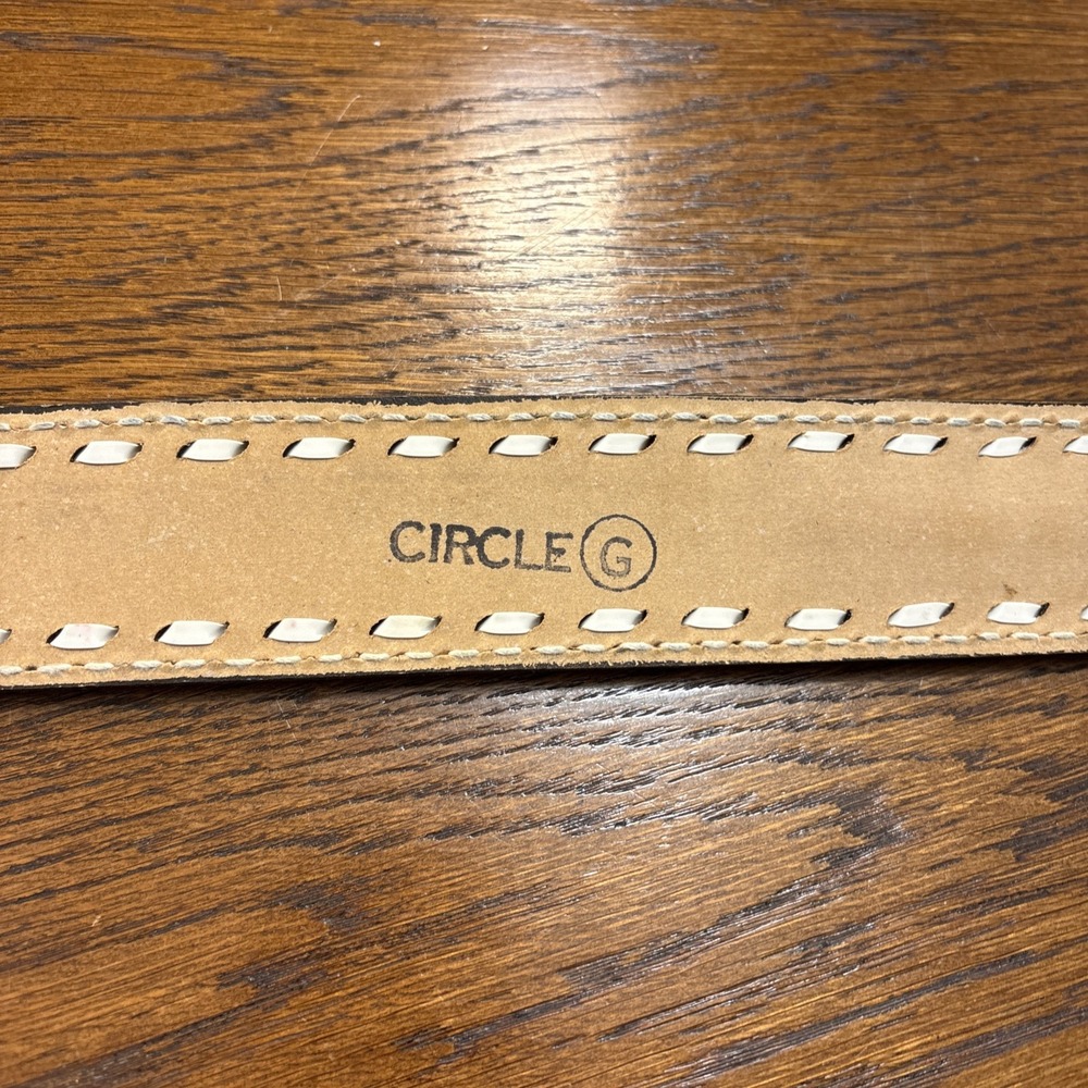 Vintage Hand Tooled Leather Belt Name "Roger" Brown Men 36 Circle G No Buckle - Picture 6 of 8